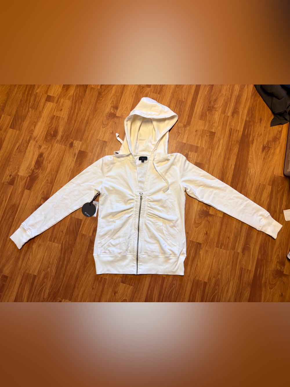 White Organic Hoodie with Drawstring with Ruche Detail